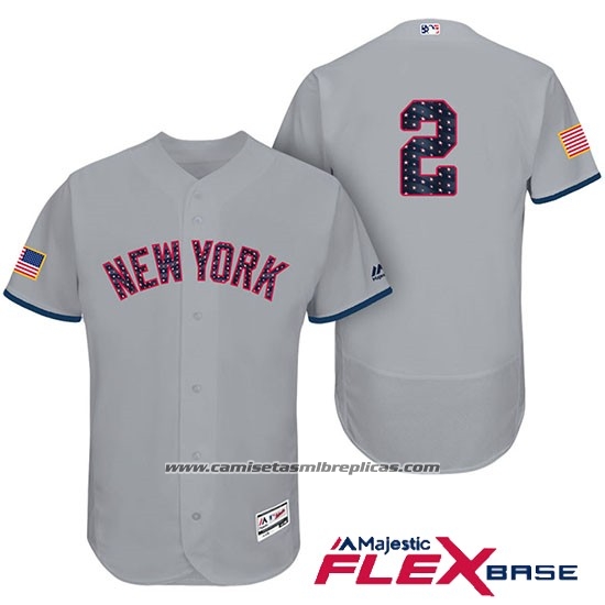 Camiseta Beisbol Hombre New York Yankees 2017 Estrellas y Rayas Derek Jeter Gris Flex Base